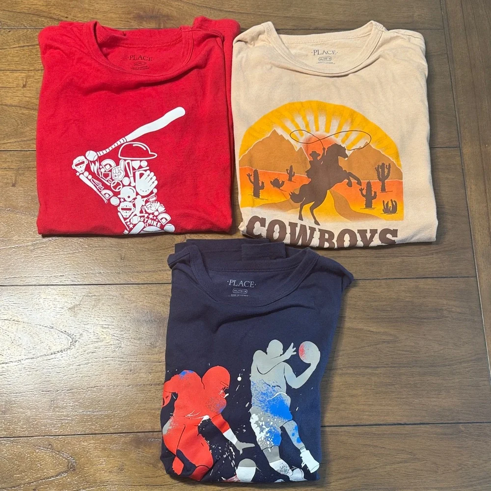 Place Kids Short Sleeve Tees - Red, Beige, Navy, Size 16